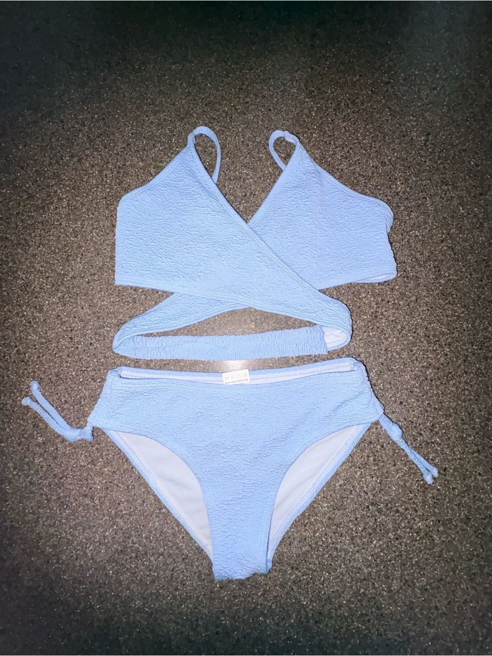 SHEIN Light Blue Textured Wrap Bikini Set - Kids